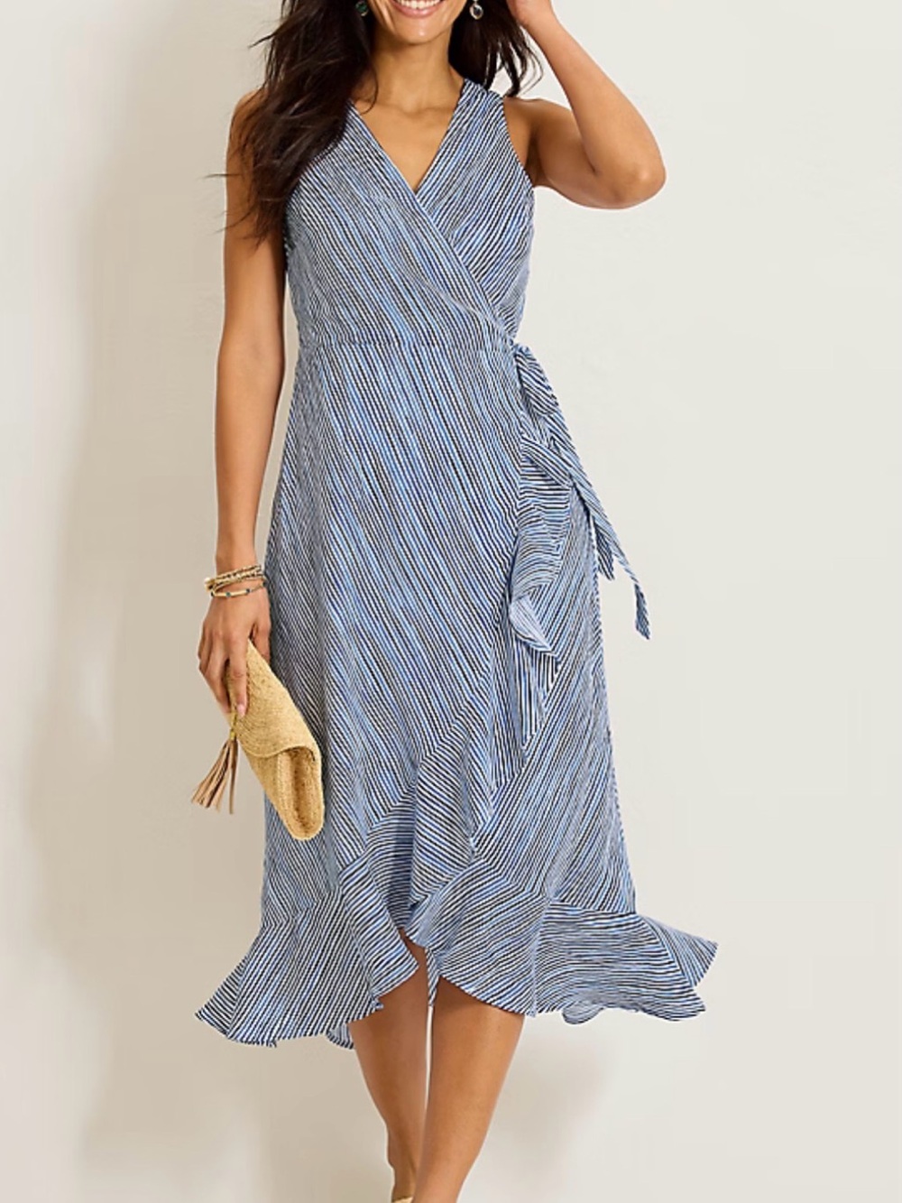 Tommy Bahama Blue and White Striped Wrap Midi Dress